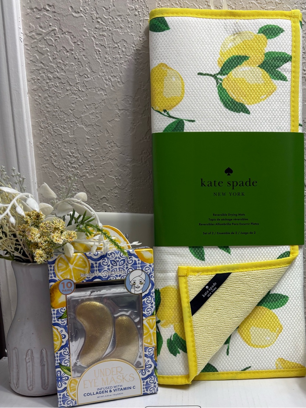 kate spade Yellow Lemons set of 2 Drying  Mats under eye masks